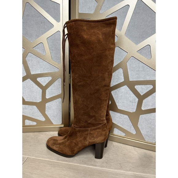 KORS MICHAEL KNEE HIGH HEEL BROWN SUEDE LEATHER Tall BOOTS ITALY sz 10 M - Picture 3 of 10